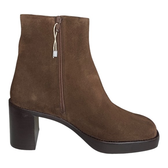 NIB By Far Women Ellen Suede Leather Ankle Boots Brown 39 Stacked Chunky Heel - Picture 4 of 15